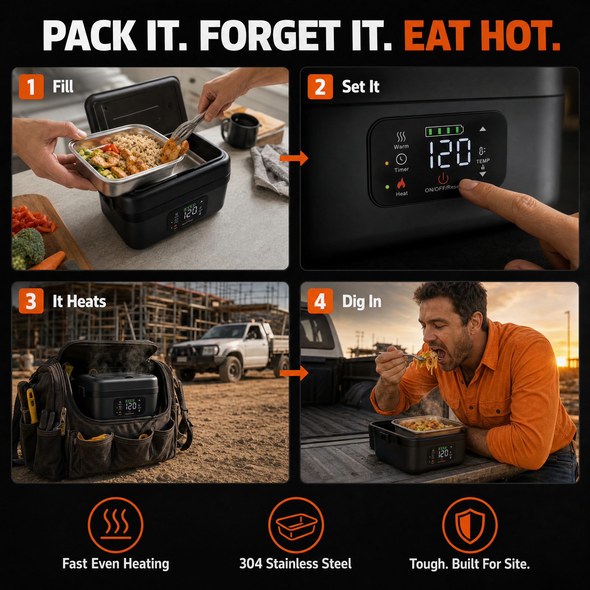 Steel Grip Heating Lunchbox